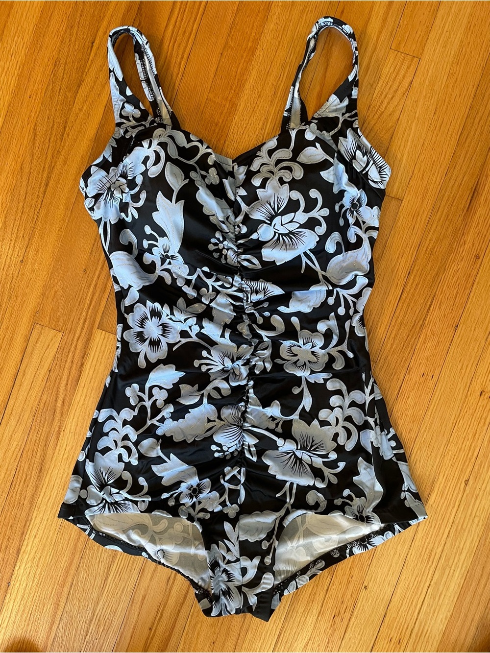 Maxine Vintage Inspired Black & Blue Floral One Piece Swimsuit 10
